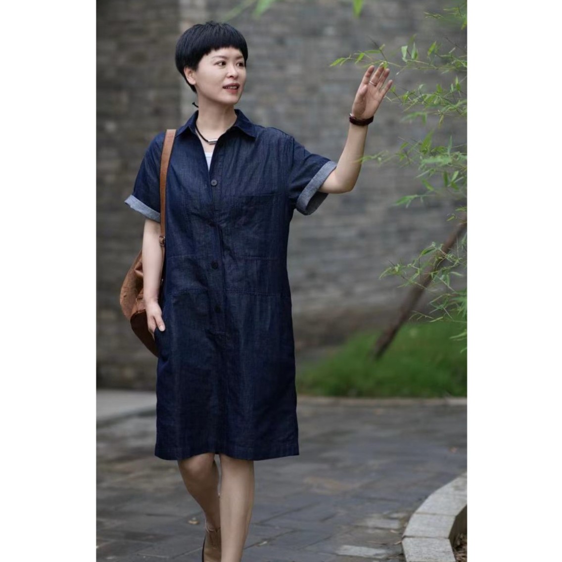 和家女装2024新款百搭时尚大口袋连衣裙-23099春夏超显瘦连衣裙