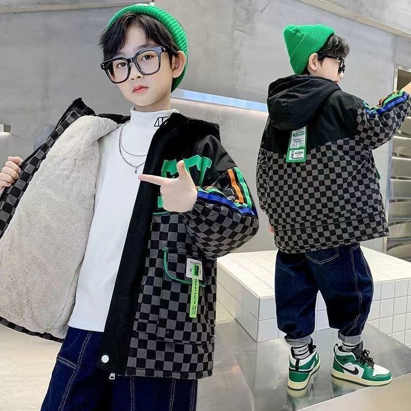 男童加绒外套2023新款洋气男孩宝宝冬装衣服儿童冬季加厚