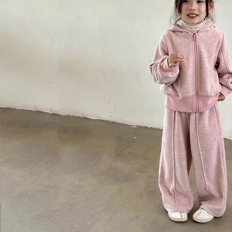 女童冬季套装秋冬新款儿童加绒卫衣洋气女孩直筒裤学生两件套潮