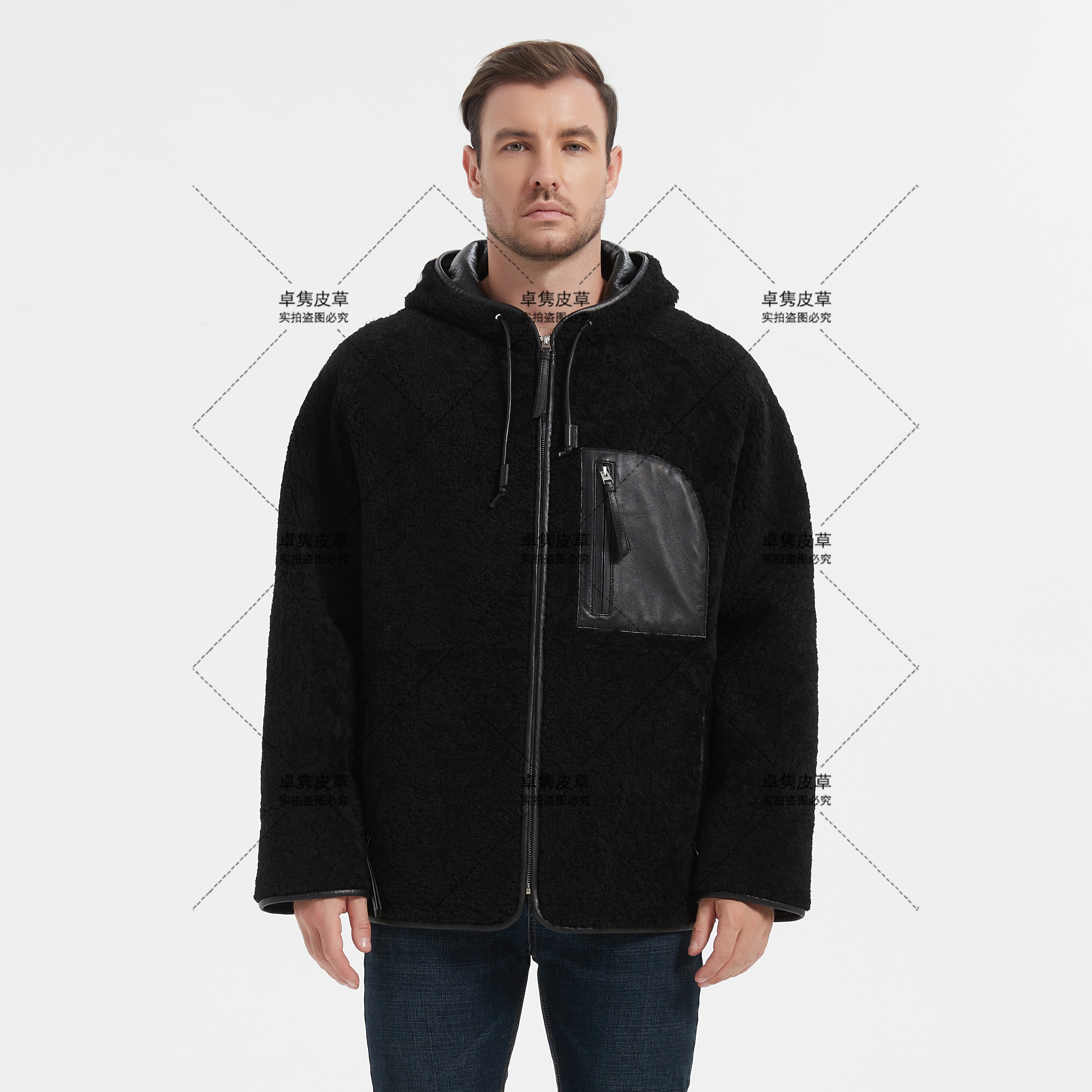 罗家同款秋冬休闲潮流大牌原生态男皮草外套休闲潮真皮皮毛一体