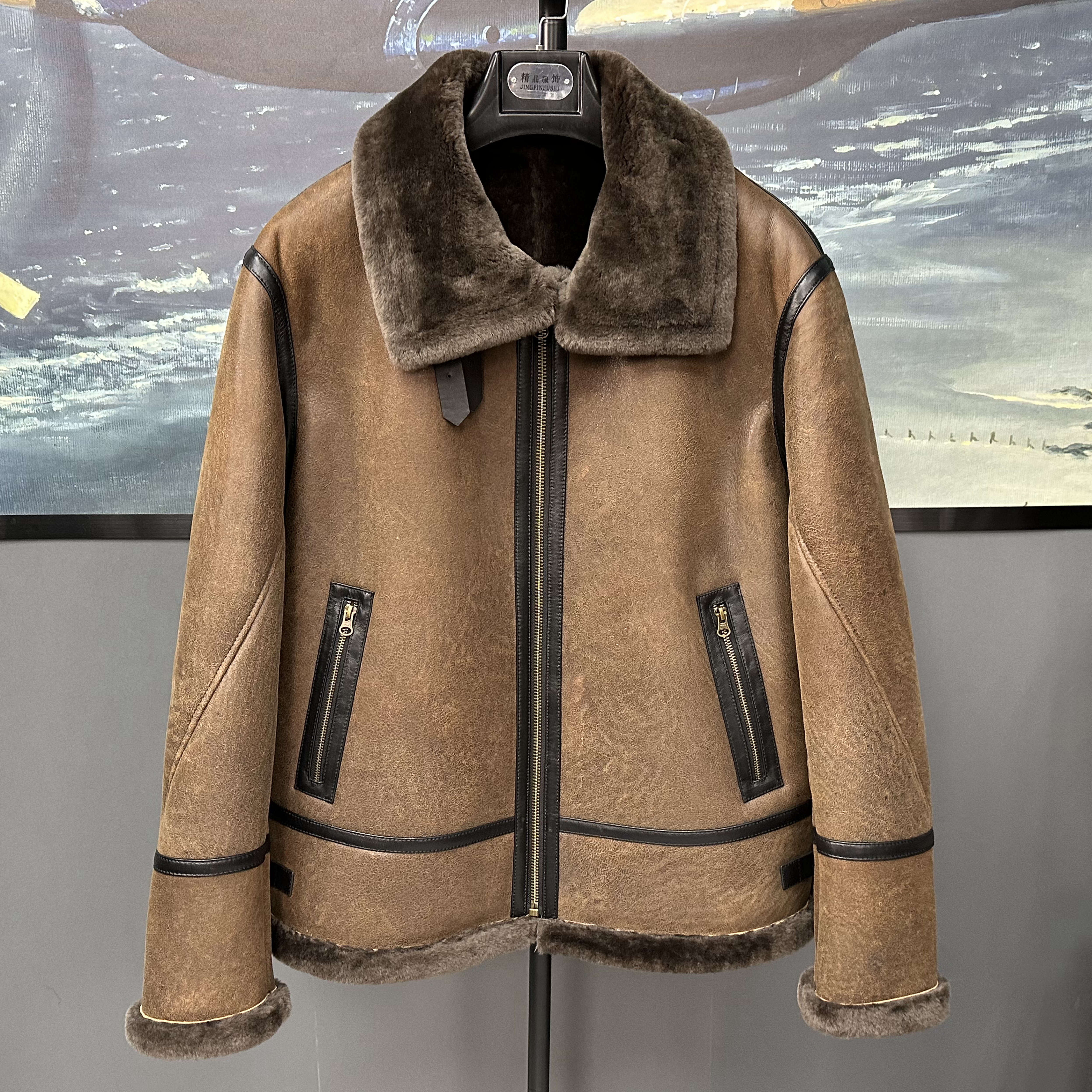 【断码微瑕】原生态羊皮毛一体B3进化男士冬季保暖外套真皮休闲翻领