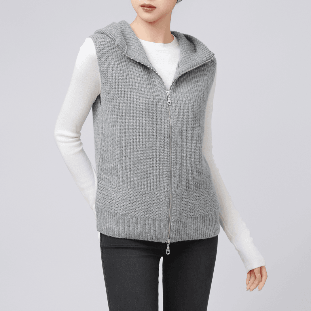 AMASS/阿玛施秋冬新款连帽针织背心拉链羊毛混纺纱线马甲5499273