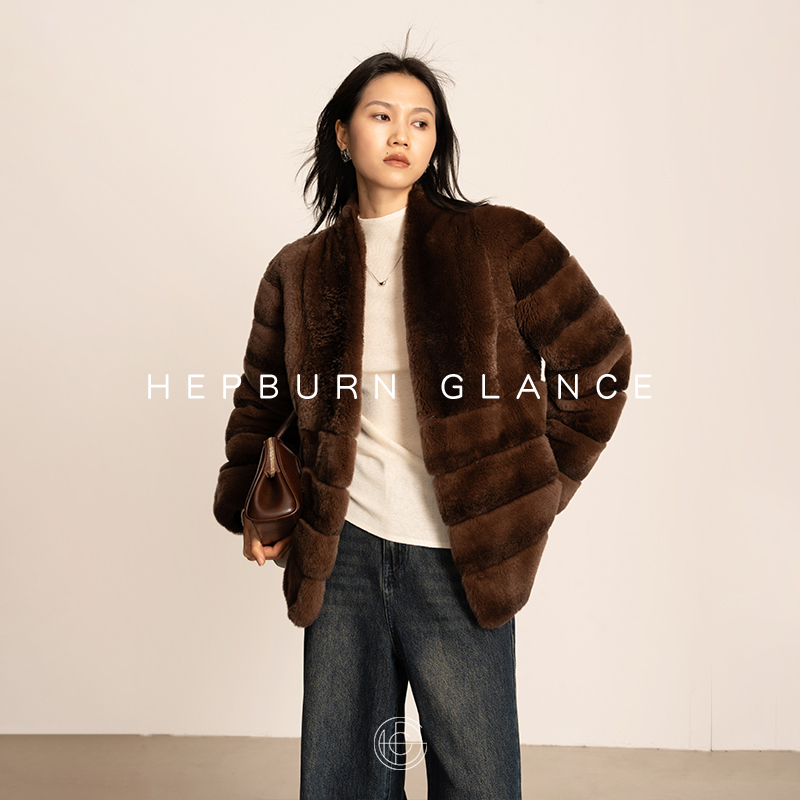 HG/横向定染工艺_雷克斯獭兔毛皮草外套女2024新款皮毛一体大衣