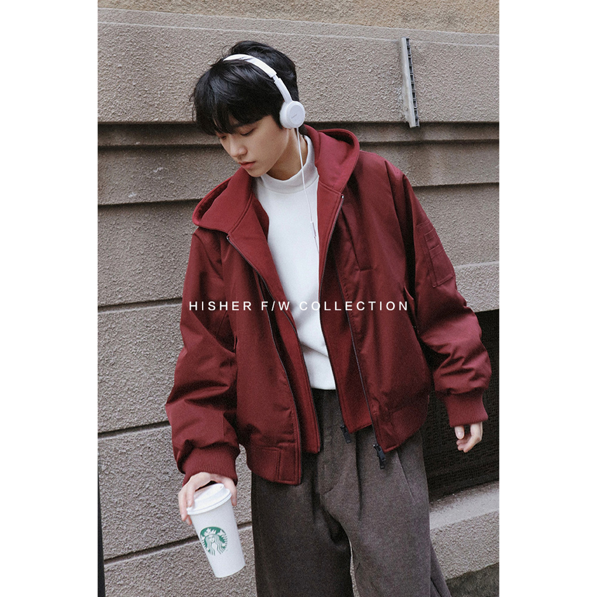 HISHER出柜小个子中性风可拆卸假两件羽绒服轻薄款连帽飞行员风格