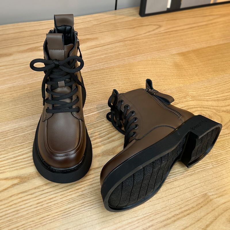 厚底马丁靴女冬季加绒2023新款网红爆款棕色复古英伦风时尚短靴