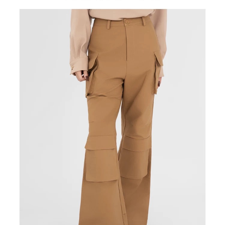 秋冬新款美拉德原创设计师微喇工装裤高腰显瘦口袋休闲裤女