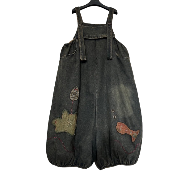 张阅服饰美雅家原创民族风复古刺绣加绒宽松舒适掉裆背带裤绣花做