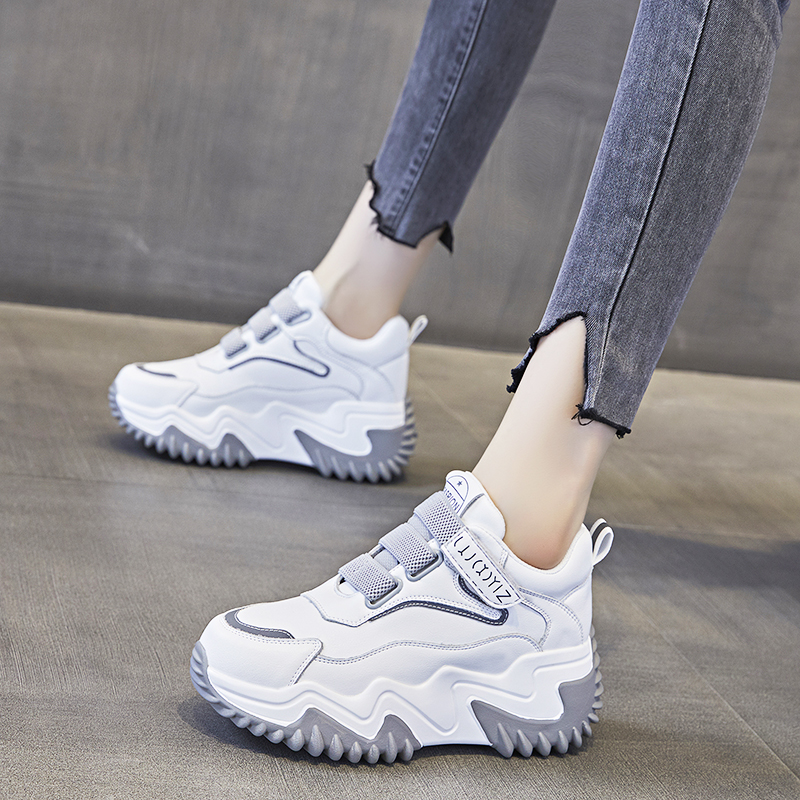 真皮内增高女鞋8cm老爹鞋女2025新款秋冬厚底运动鞋休闲小白鞋