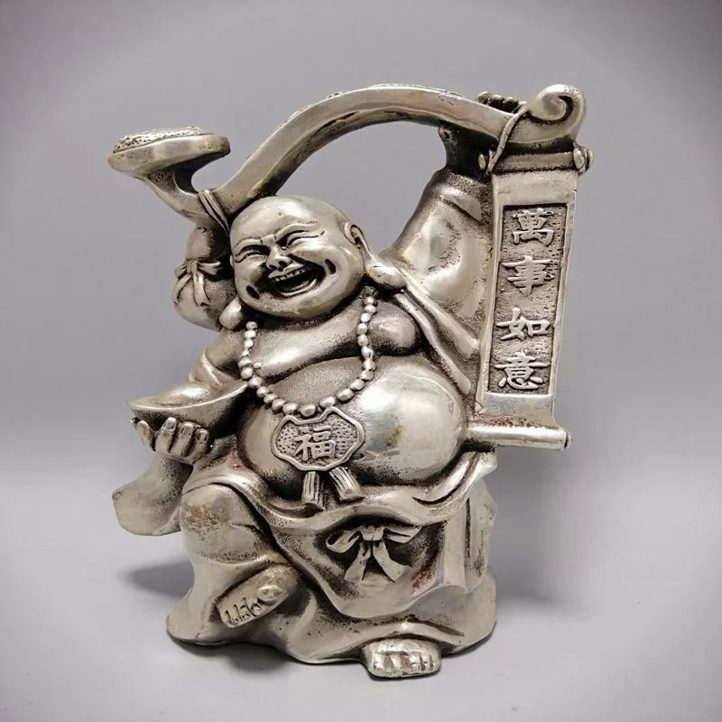 民俗古玩杂项收藏白铜站佛万事如意铜器摆件