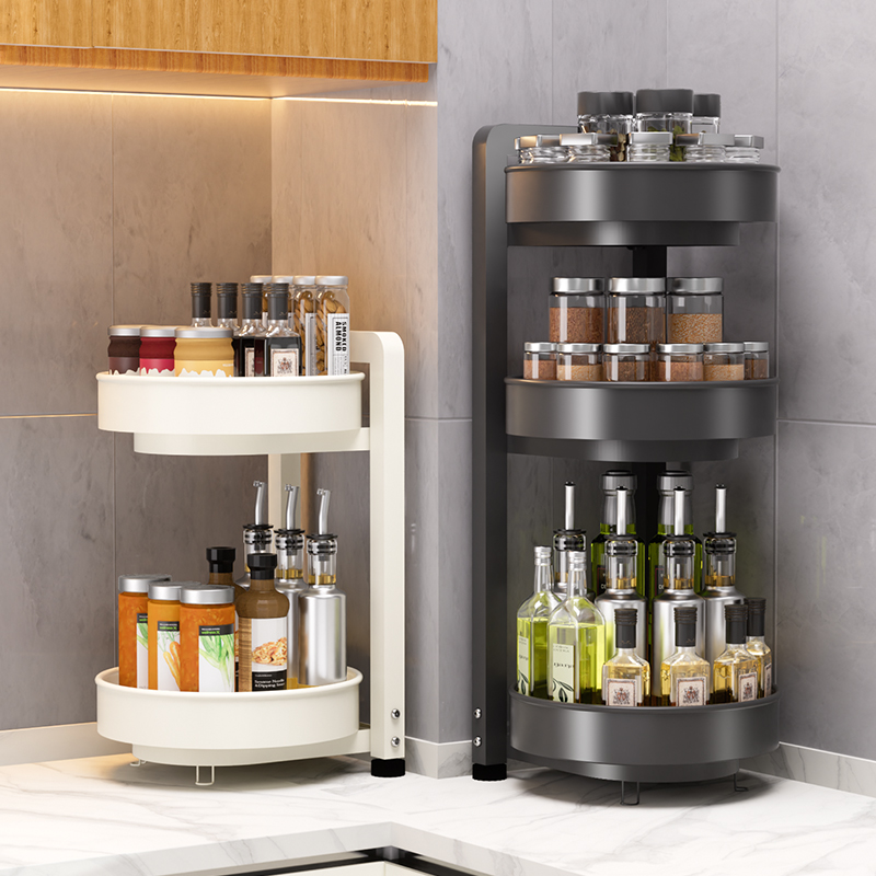 厨房旋转调料置物架多功能家用台面分层转角油盐酱醋调味品收纳架