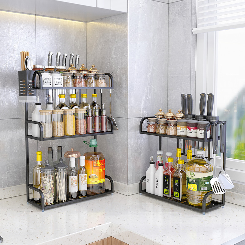 不锈钢厨房用调料置物架台面多功能家用多层调味品油盐酱醋收纳架
