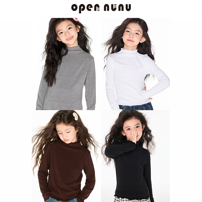 Opennunu女童半高领花边领高弹保暖长袖打底衫秋冬儿童打底内搭