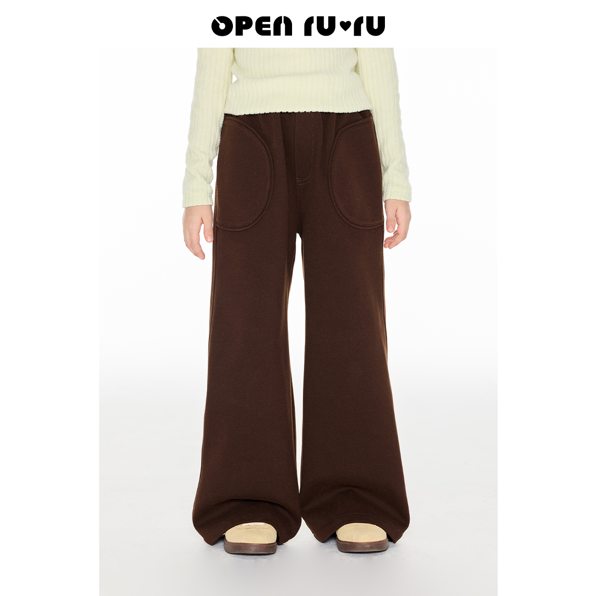 Opennunu女童美拉德棕色阔腿裤冬季新款儿童复古休闲百搭直筒长裤