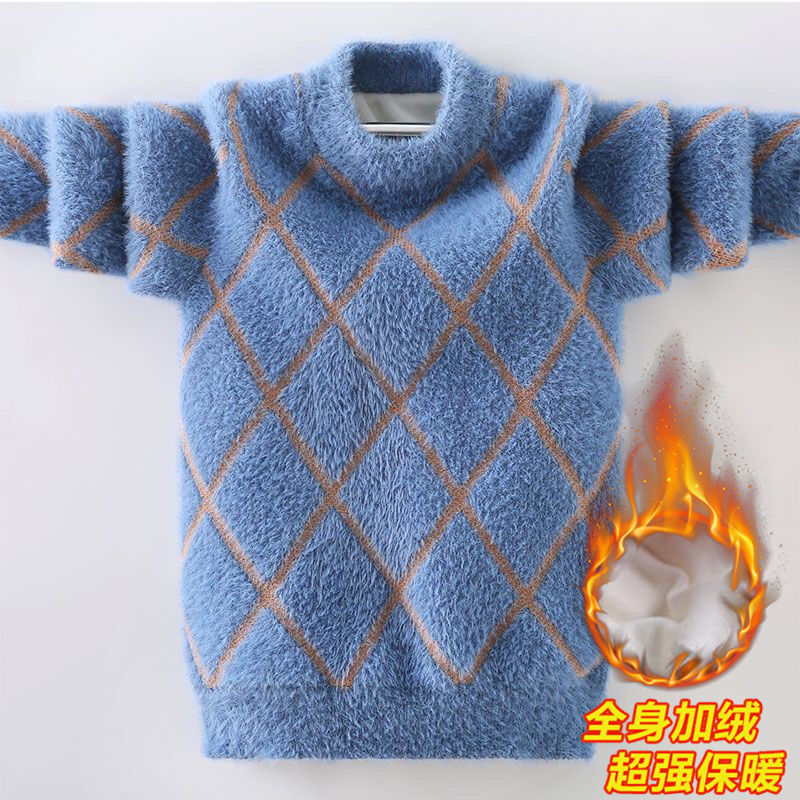 巴拉拉吧童装儿童2024新款男童水貂绒毛衣秋冬款加绒加厚毛衫套头