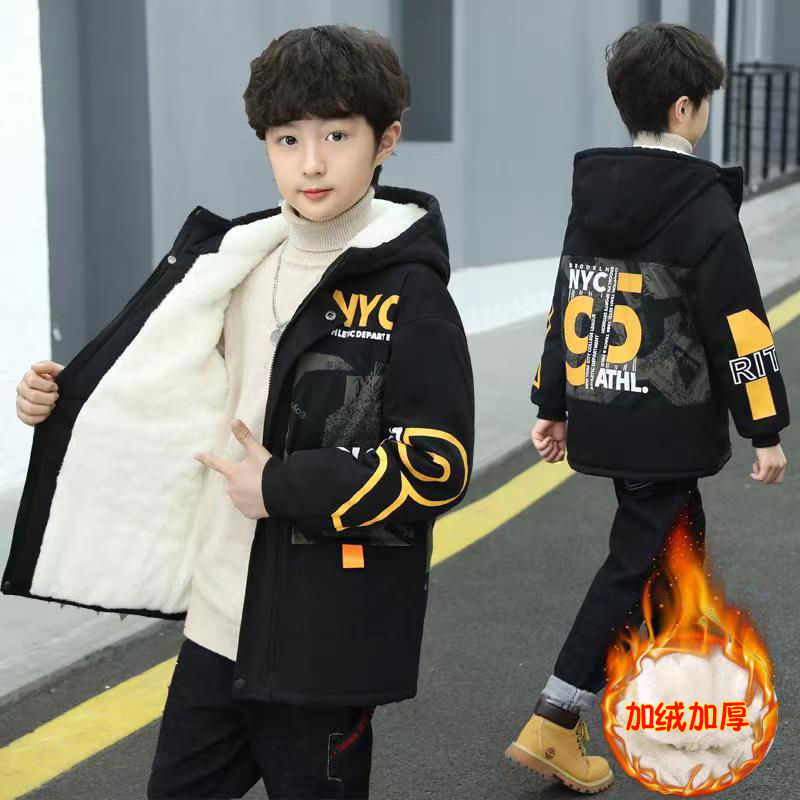 巴拉拉吧男童冬装加绒外套中大童加厚棉服2024新款派克服秋冬款棉