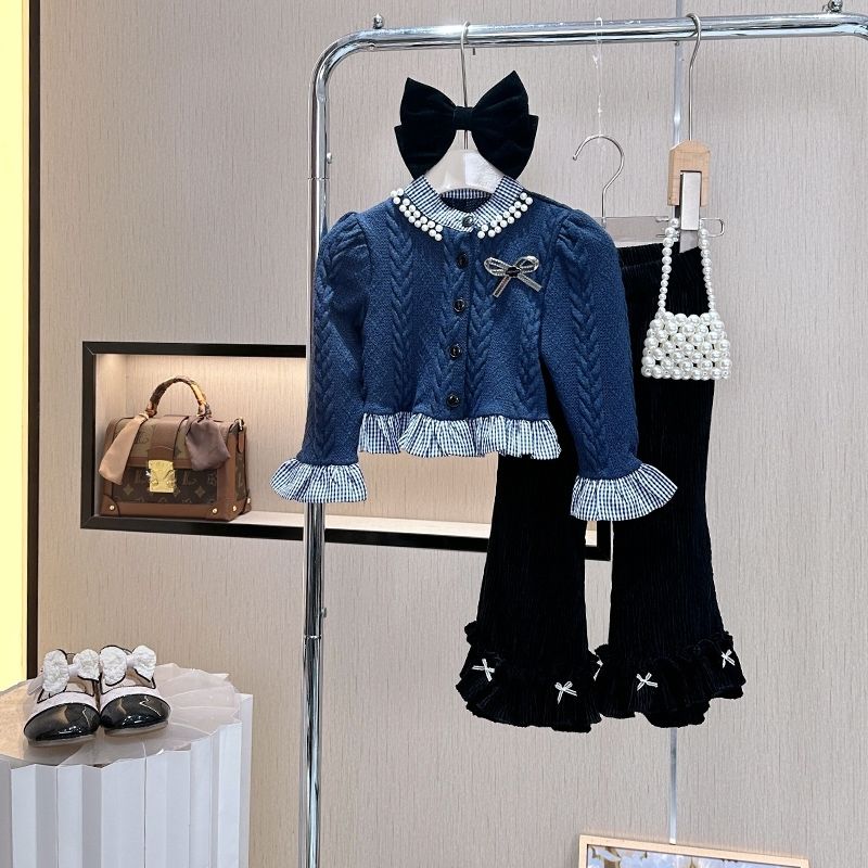 巴拉拉吧女童2024秋季新款套装女宝宝洋气外套时尚喇叭裤两件套儿
