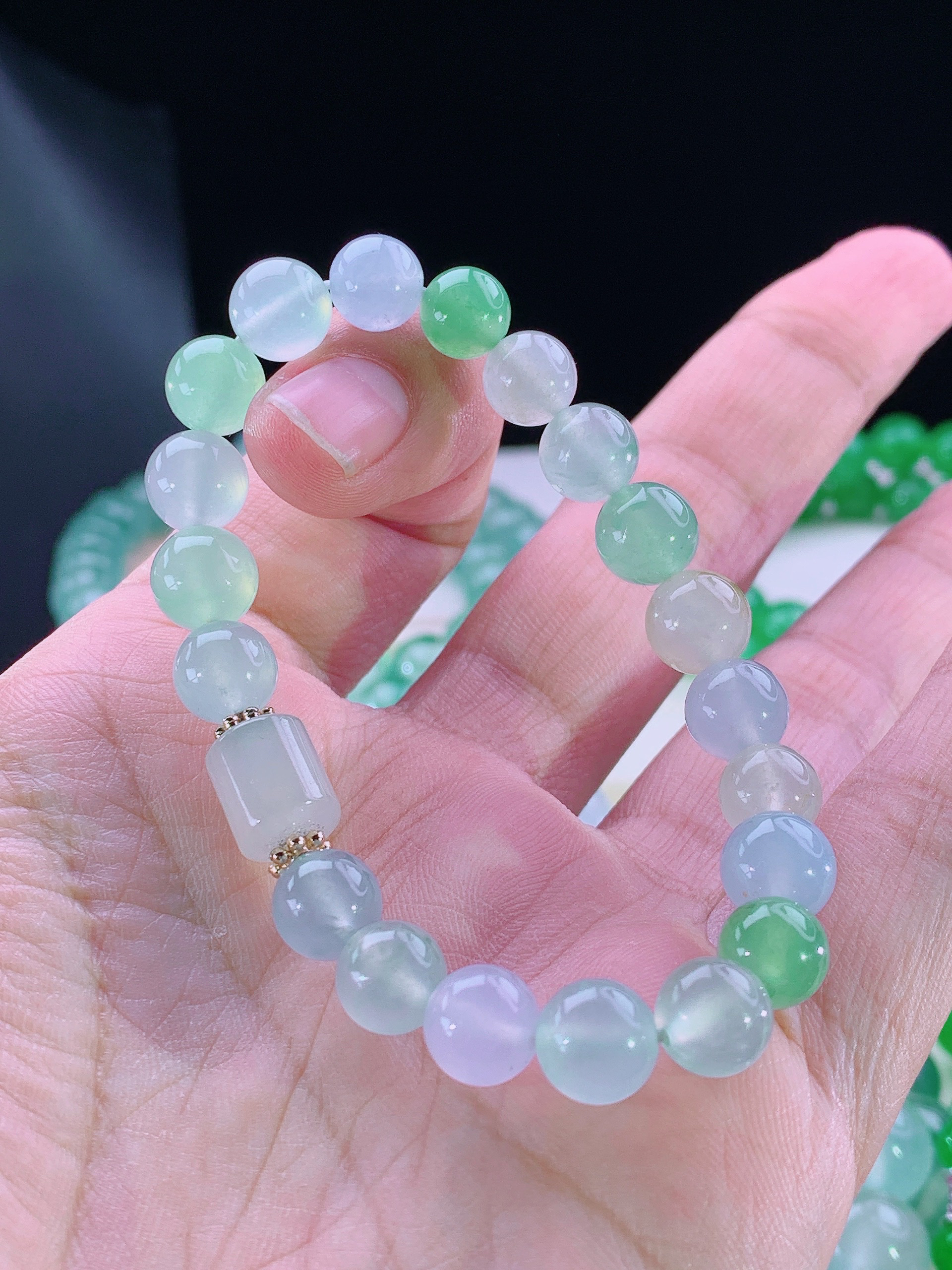 典藏款天然缅甸A货翡翠马卡龙色系多宝手串