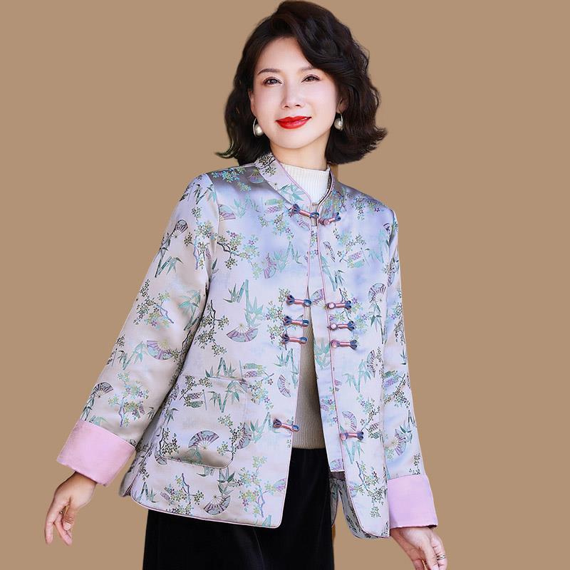 新中式国风妈妈装夹棉外套秋冬新款中老年女装春秋装上衣外搭夹克