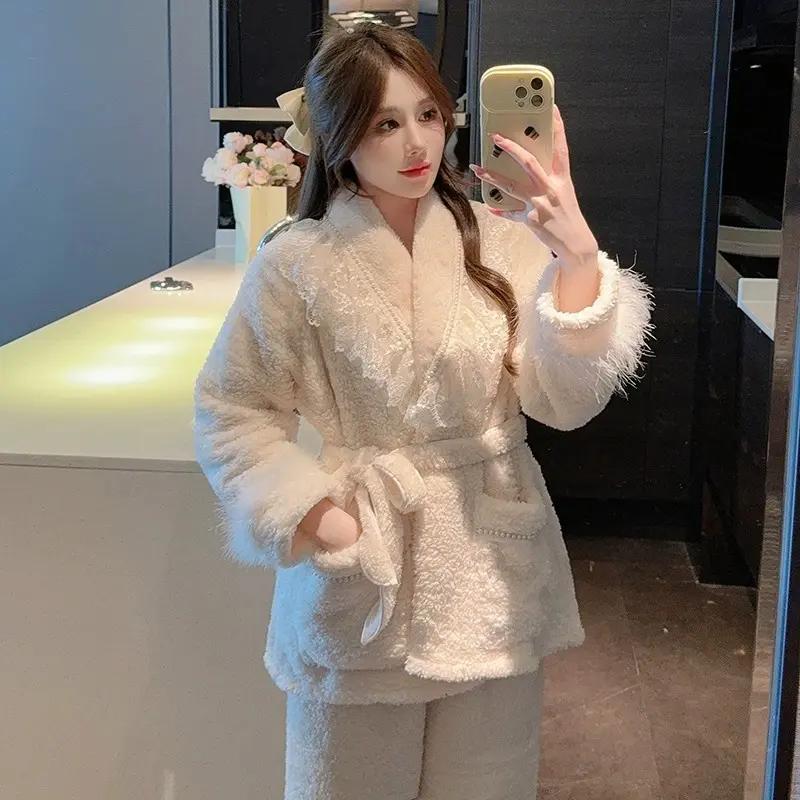 MZCK气质时尚少女睡衣秋冬季加绒加厚保暖外穿网红家居服女士套装