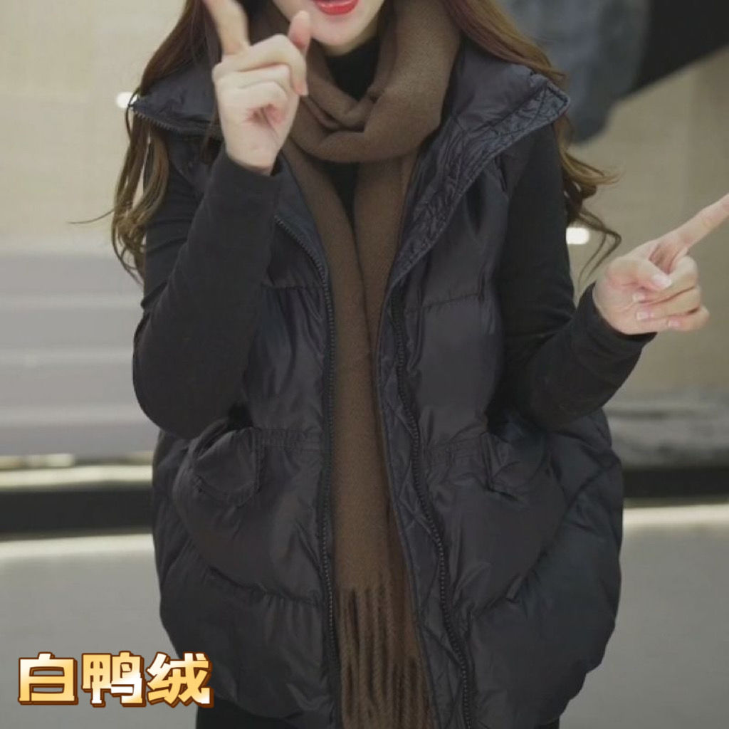 羽绒马甲女外穿秋冬新款韩版宽松洋气时尚白鸭绒坎肩背心马夹外套