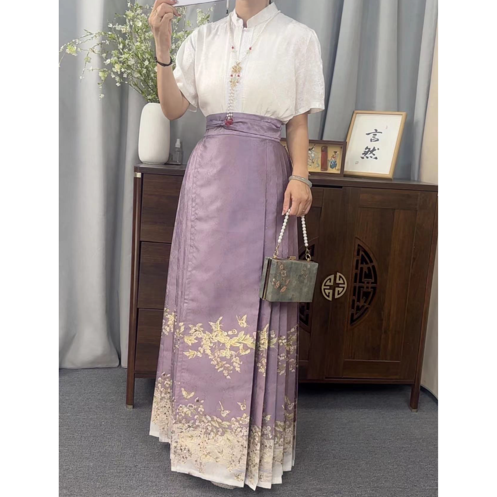 缎面马面裙套装2024新款可以穿着上班的日常汉服女成人古装夏