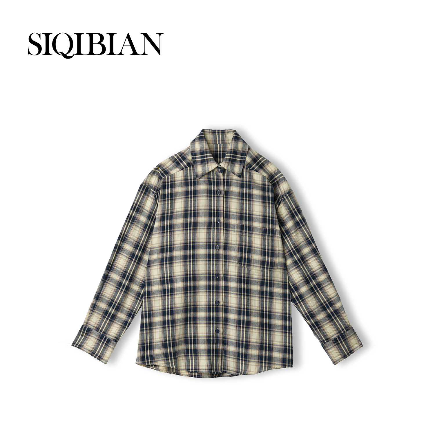 SIQIBIAN｜经典格纹叠穿百搭蓝条格子衬衫-BB239