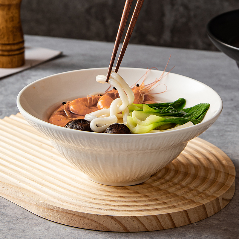 8寸面碗汤碗大号家用拉面碗陶瓷斗笠喇叭面条碗简约北欧酒店餐具