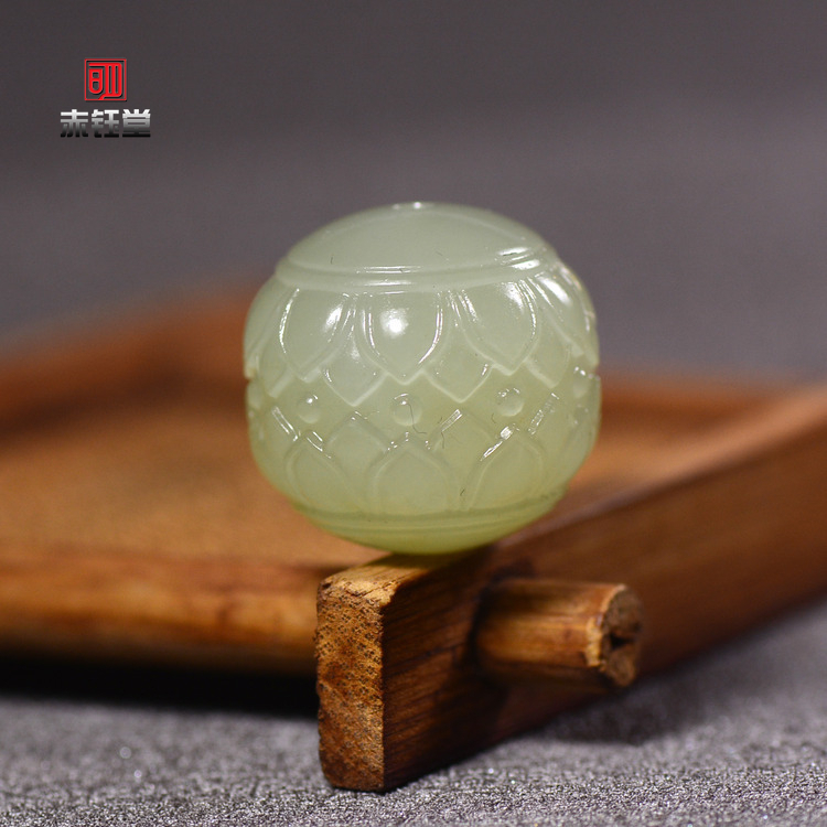和田玉莲花珠单珠散珠天然青玉手工雕刻仿古绳编手串配珠文玩配饰