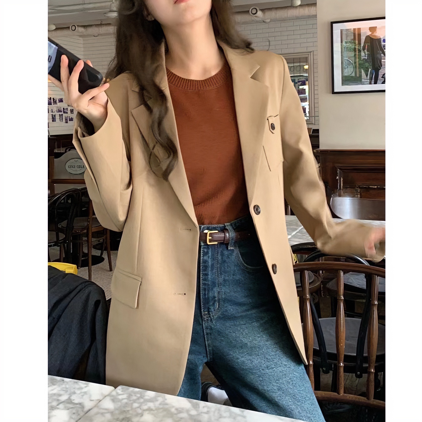 2025年早秋新款ins高级感韩版简约气质百搭长款休闲外套西装女