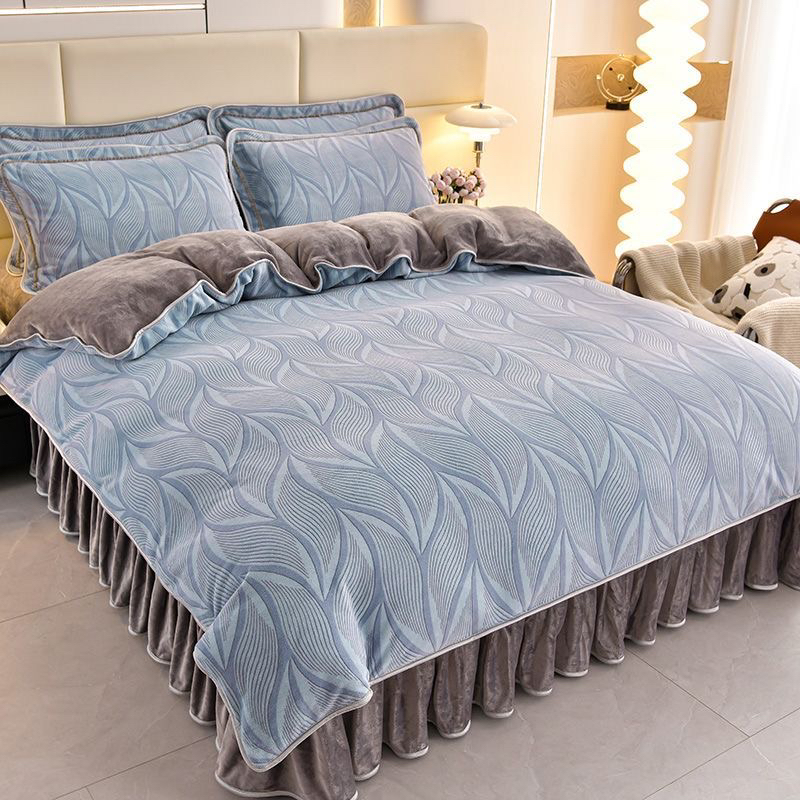 加厚牛奶绒床裙款四件套双面柔软双面绒四件套牛奶绒双面绒