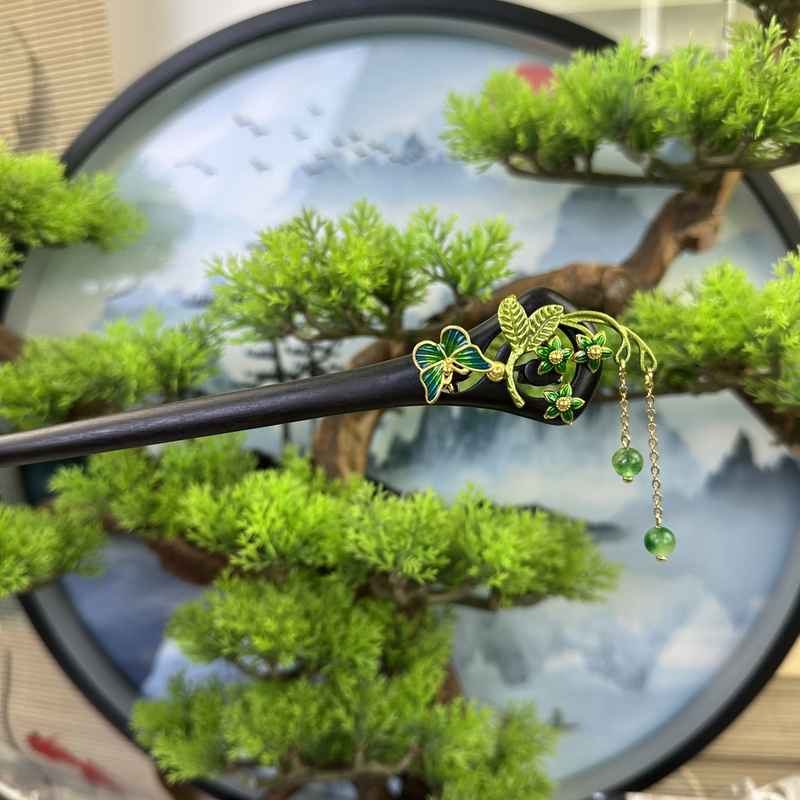 炑歌X632问道绿叶旗袍头饰18公分古风古典手工气质国风手工发簪