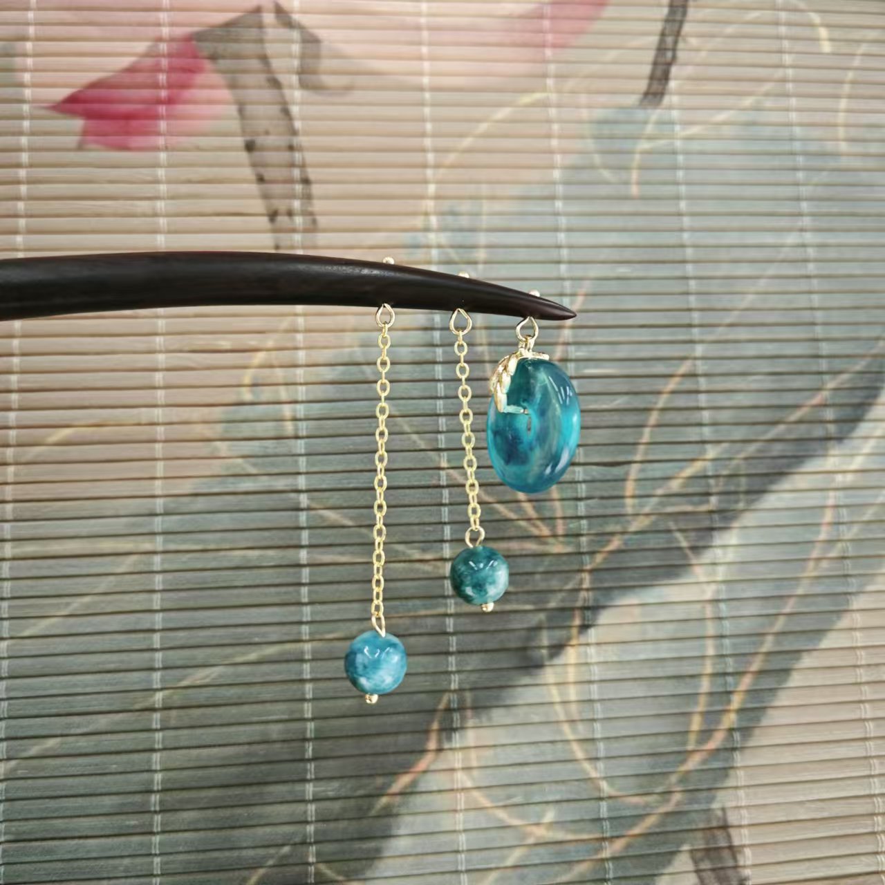 J294天青色晕染平安扣吊坠古典气质发簪