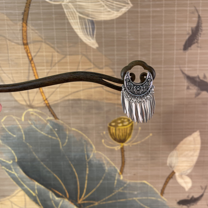 J190绿檀双面月牙18公分发簪气质发饰中式纯手工国风百搭时尚发簪