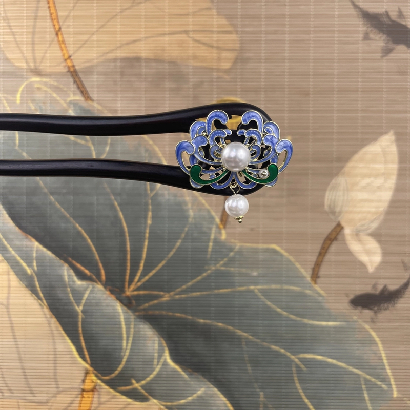 X162气质蓝色小花发簪