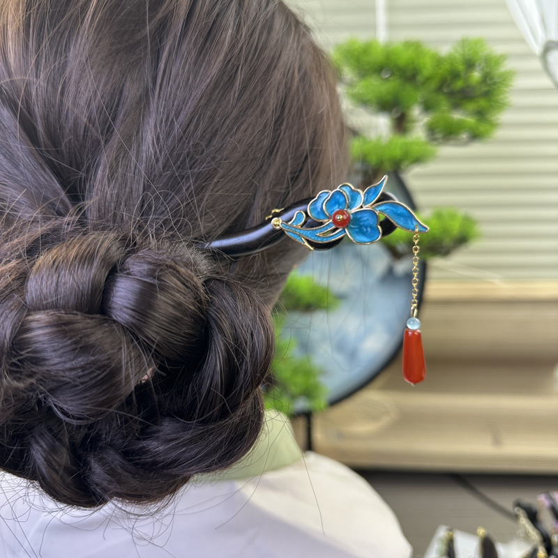 X567旗袍头饰发饰复古古风古典手工气质黑色国风简约簪发手工发簪