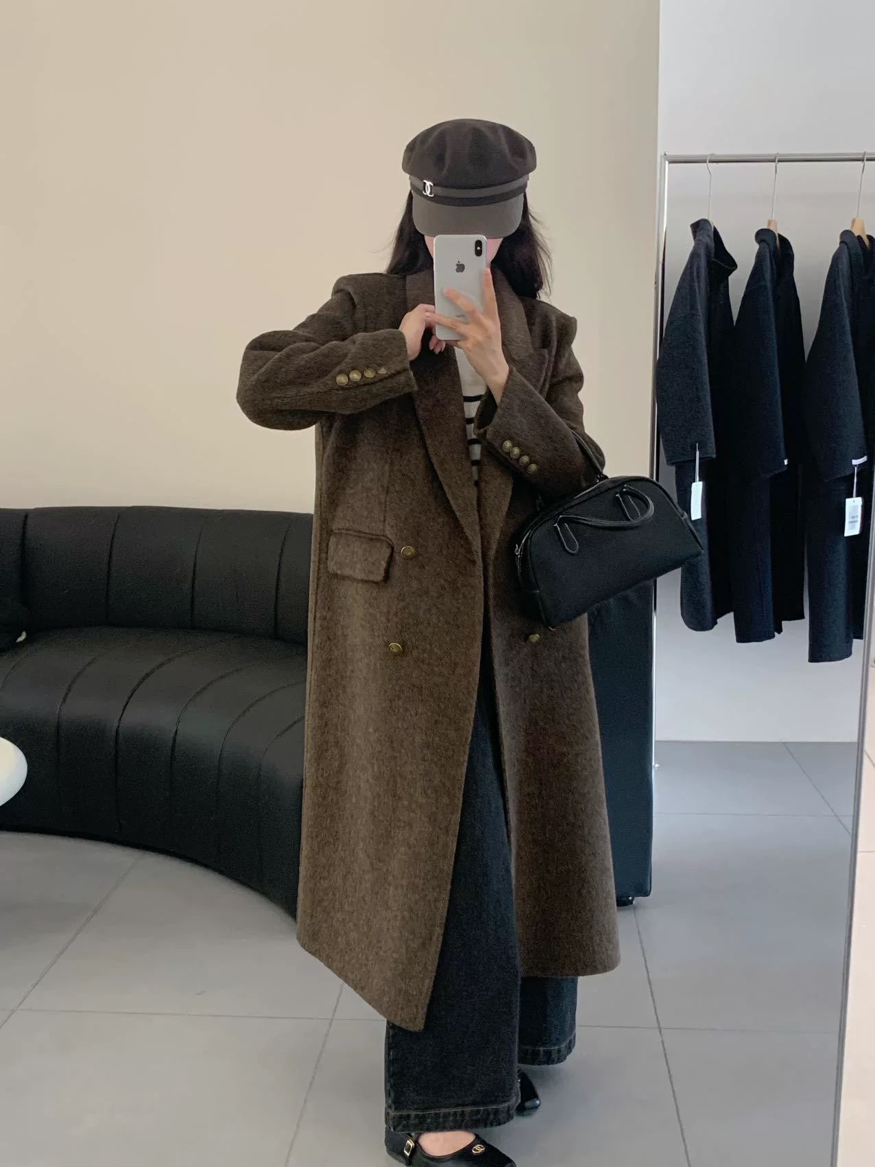 高级感人字纹双面呢羊毛大衣女2025秋冬韩系中长款正肩西装领外套