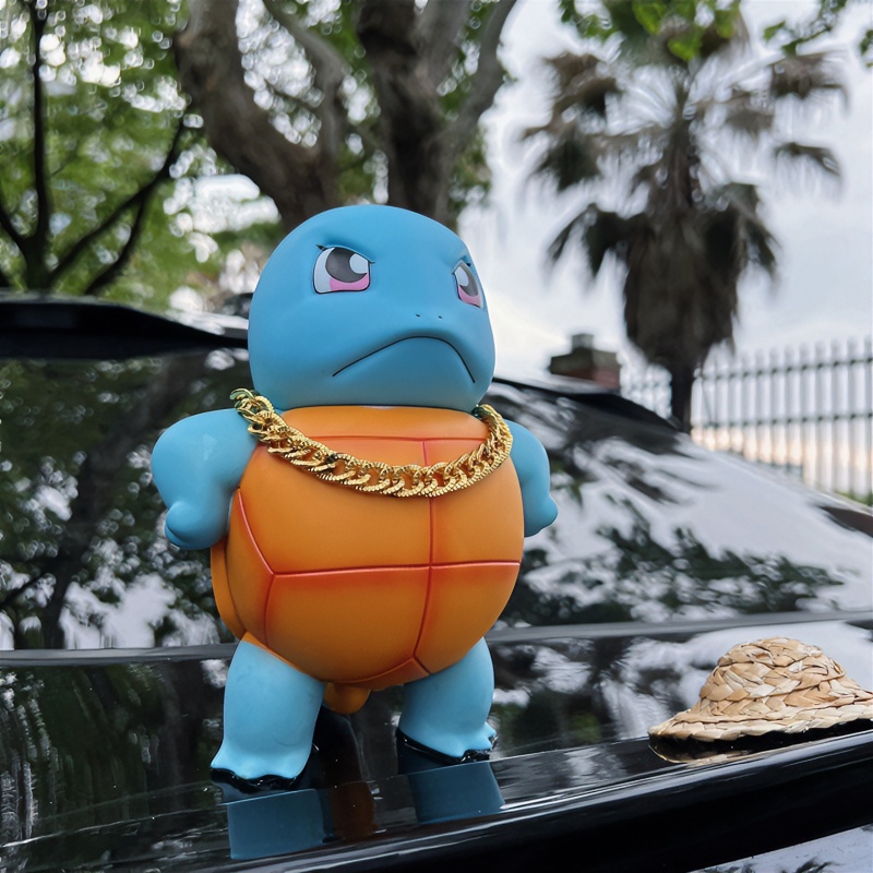 车载站姿傲娇杰尼龟创意汽车装饰车顶搪胶杰尼龟车尾公仔挂件
