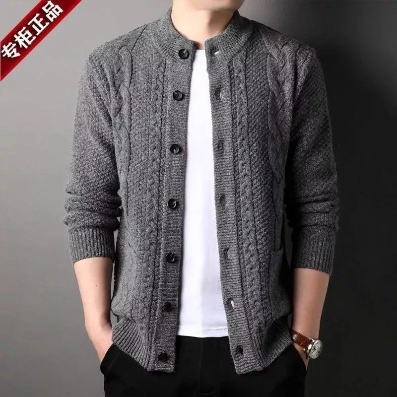 男士春秋季新款针织衫男针织开衫毛衣外套中青年高档纯色外穿