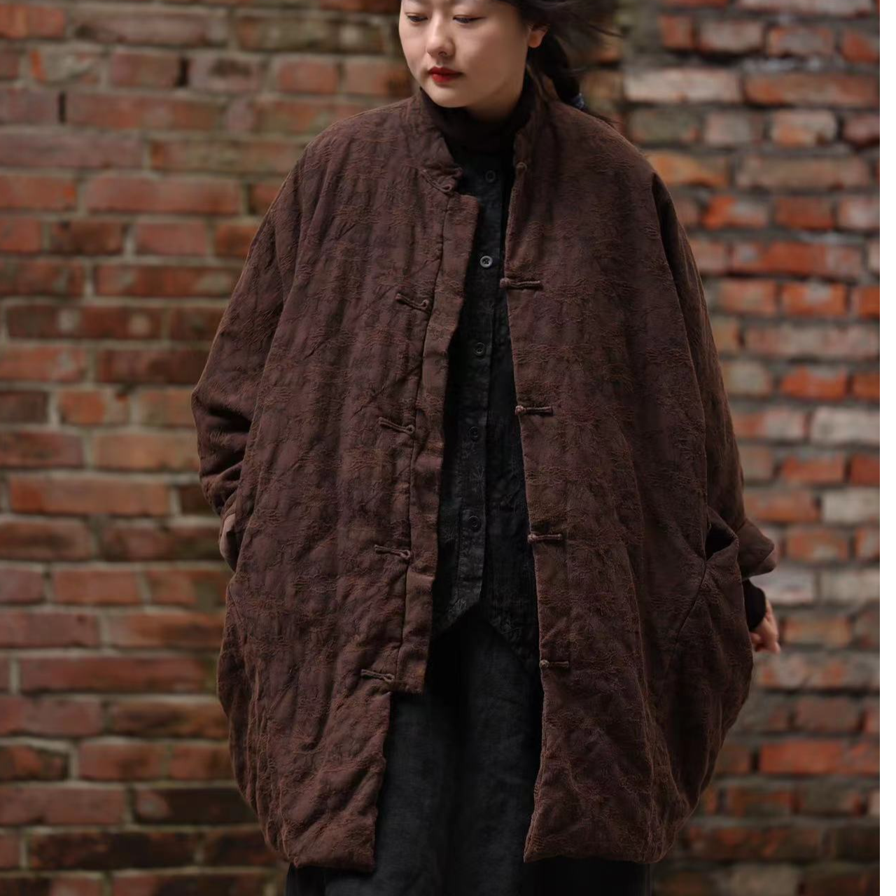 依梦分享--衣路38329原创设计 盘扣中长款棉服 长90 围160.