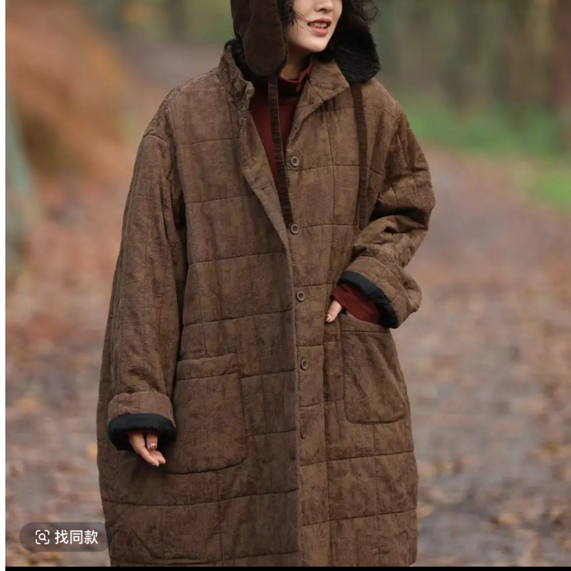 依梦分享-古澜木4017 原创 复古 半高领 棉服，长90 围160.