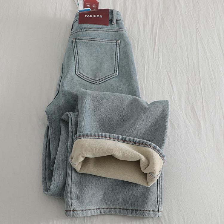 入冬本命裤！冬季加绒窄版阔腿牛仔裤女休闲百搭直筒拖地长裤潮