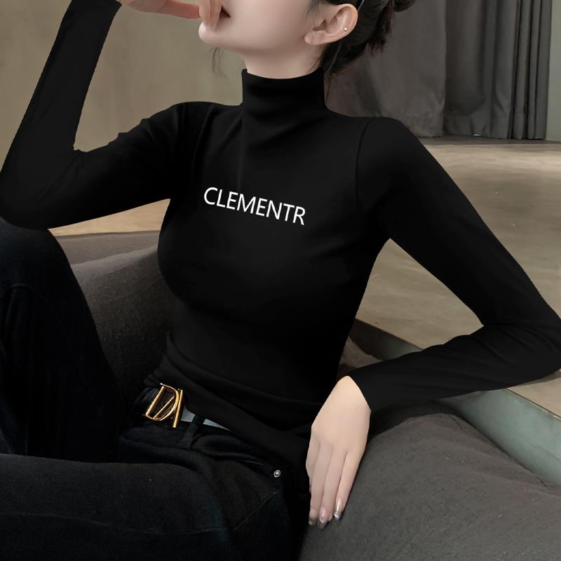 FAVMARTHA长袖打底衫女内搭春秋2023年新款莫代尔半高领上衣外穿