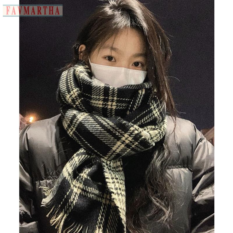 FAVMARTHA围巾冬季女2023新款高级感百搭格子韩版学生LXF黑色女生