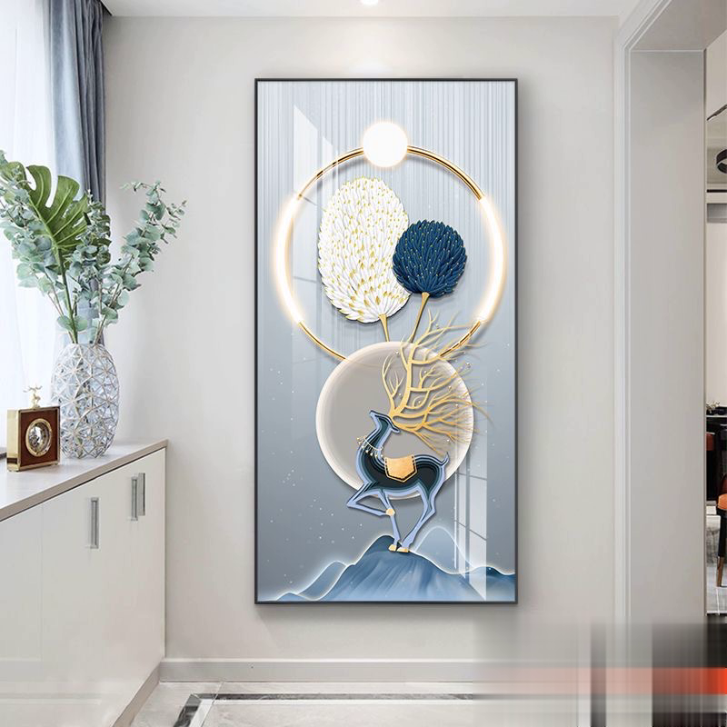 【高光羽鹿】入户定制走廊过道玄关装饰画新中式墙面晶瓷装饰画