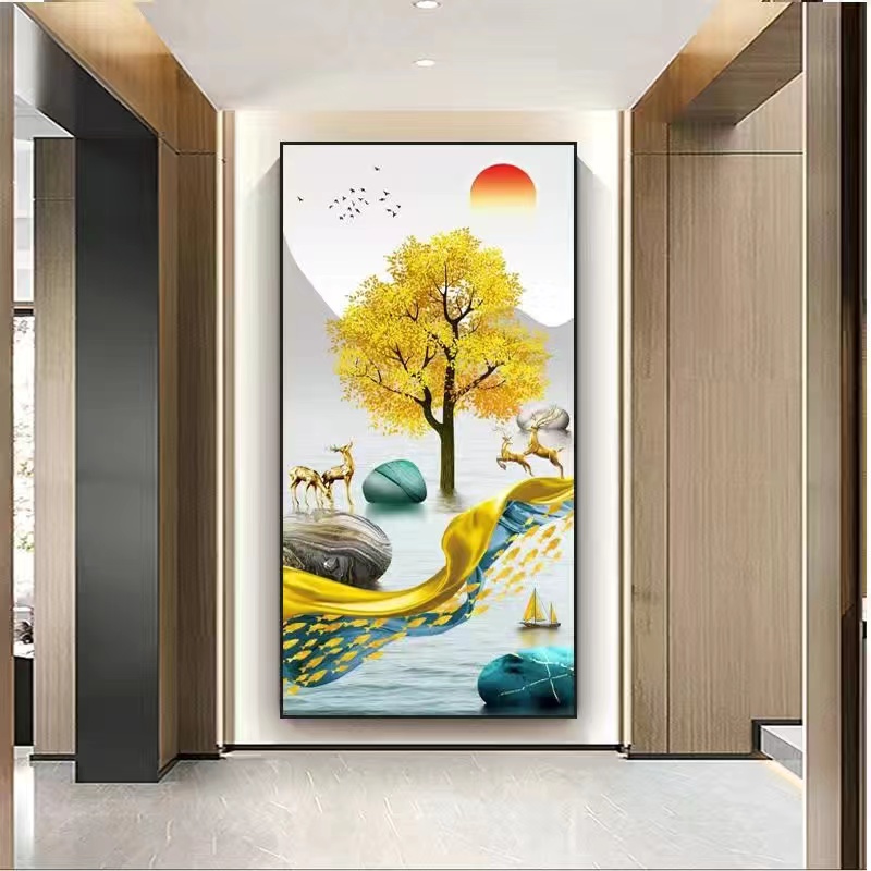 镶钻日出东方轻奢画2024年高端轻奢挂画金框大气风景画玄关