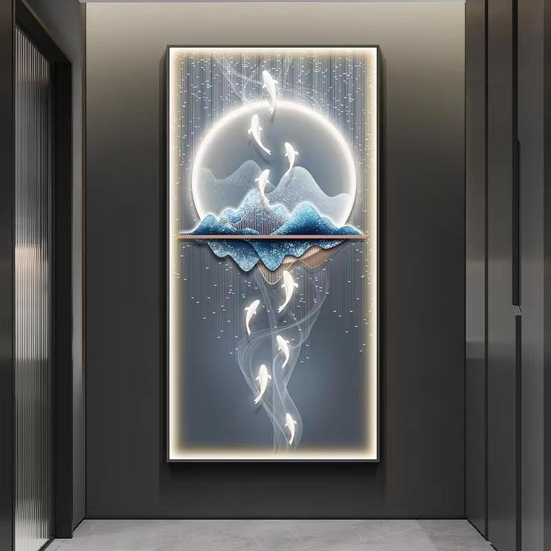 【光影九鱼】入户风格装饰画走廊过道玄关挂画晶瓷画抽象装饰画