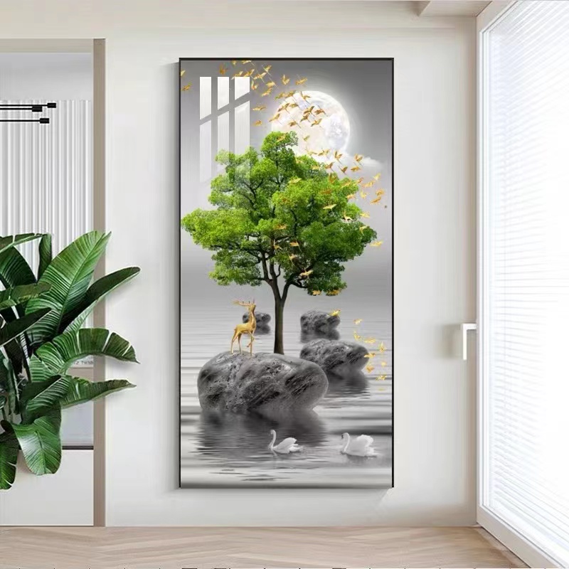 【四季常青】多款新中式入户玄关装饰画走廊过道挂画晶瓷镶钻画 