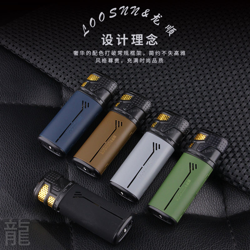 龙顺马卡色2024新款翻盖直冲防风打火机金属机身高品质时尚火机