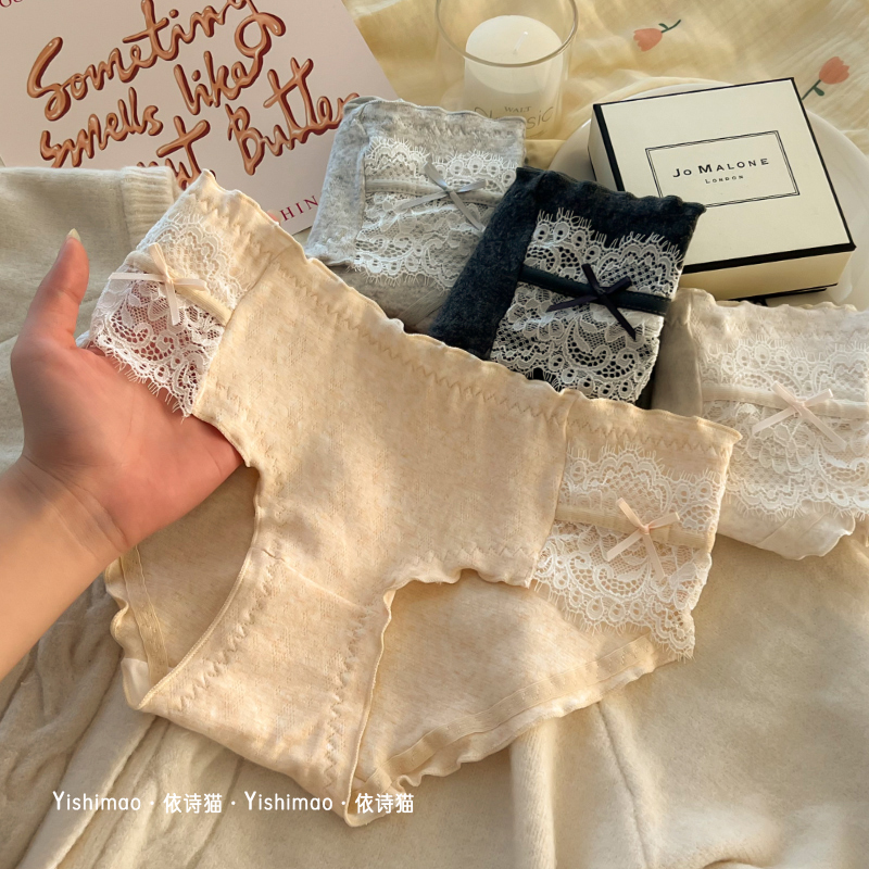 欧若风日系纯欲蕾丝内裤女生蝴蝶结性感舒适中腰甜美女士短裤头