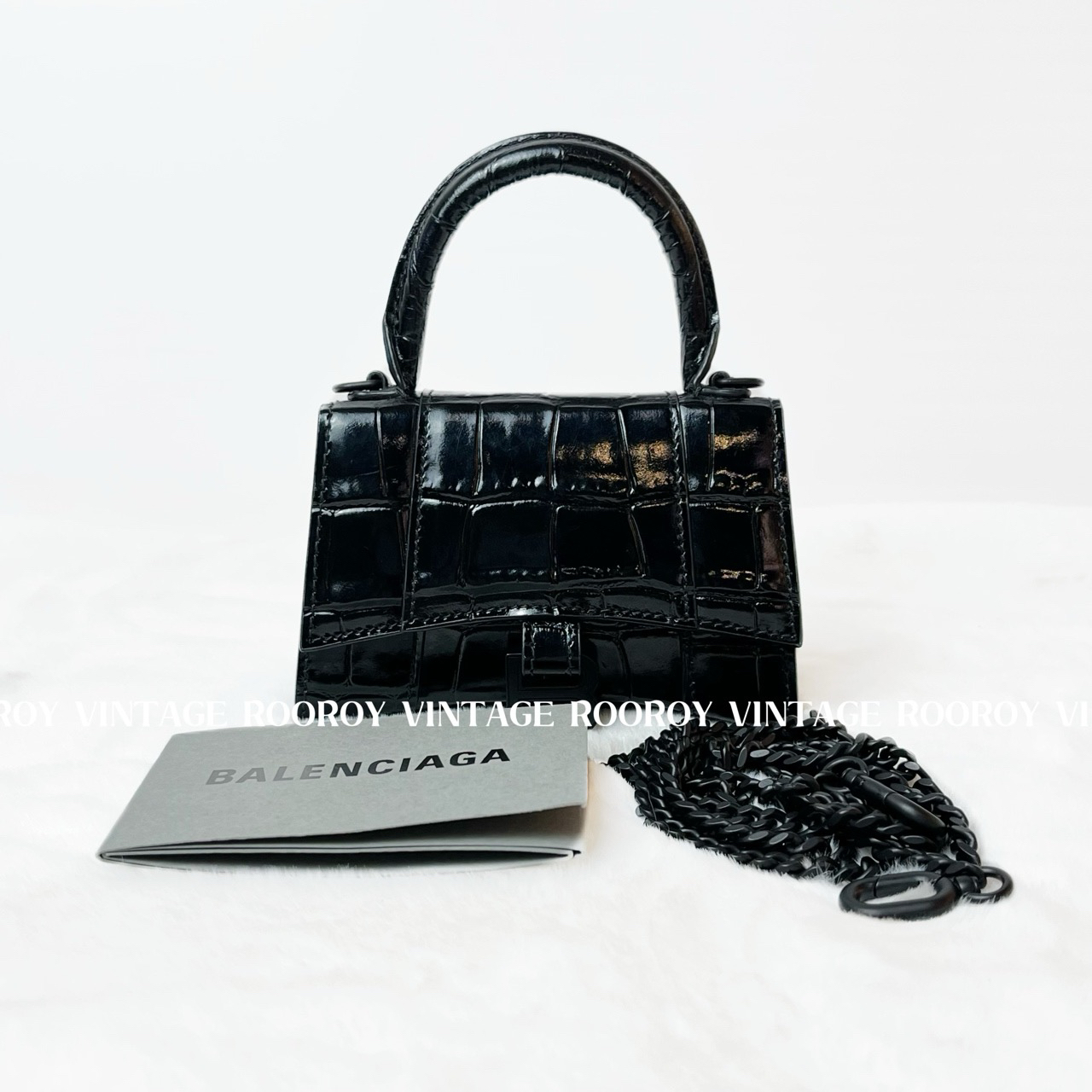95新 Balenciaga/巴黎世家 mini沙漏包鳄压黑扣链条包/2015